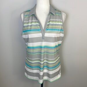NWT IZOD Grey/Blue/Green/White Sleeveless Golf Shirt Sz L